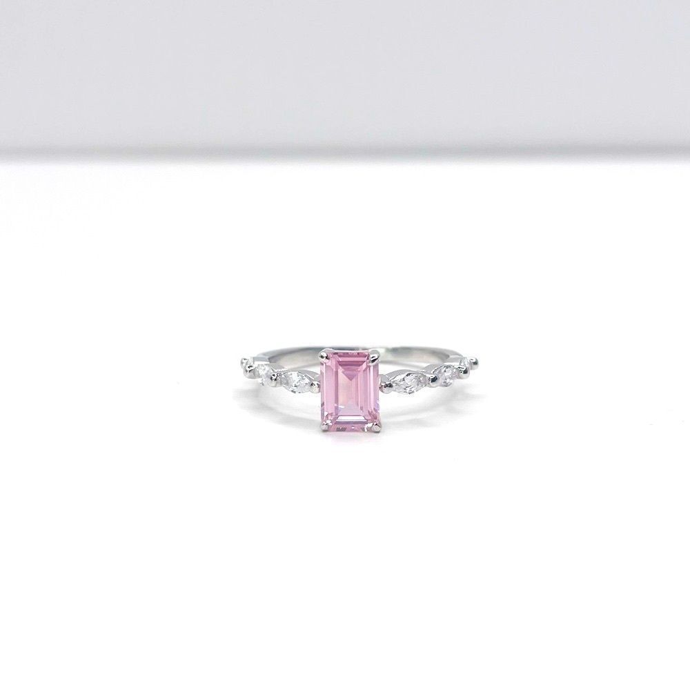 NEW STERLING SILVER | Emerald Cut Pink Diamond Ring